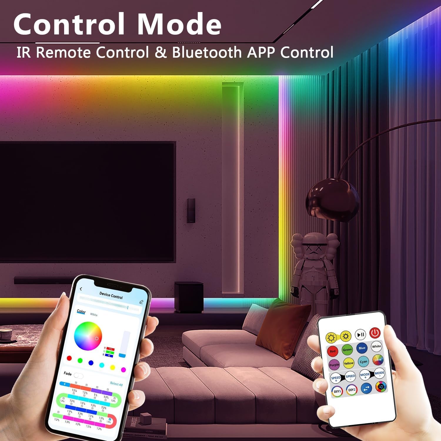 BGRIC LED Lights for Bedroom, 16.4FT RGB LED Lights with Bluetooth APP & Remote Control 24V 5050 Color Changing LED Strip Lights Music Sync for Room Home Party Wall Indoor Decor