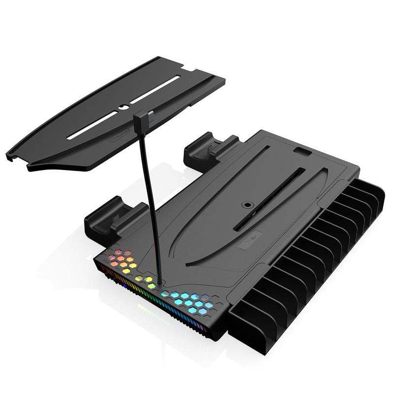 GAMINJA P58 Charging Base Cooling Bracket for PS5 Console, Vertical Stand with Cooling Fan, Multi-Functional Cooling & Charging Station, Universal for PS5 Slim/Pro All Models, Low Noise Cooling