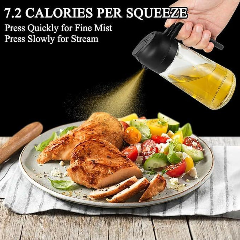 2 Pack 16Oz/470Ml Glass Olive Oil Sprayer for Cooking with Stickers, 2 in 1 Oil Dispenser for Kitchen Gadgets, Food Grade Premium Spray Bottle with Portion Control for Salad, Frying, BBQ