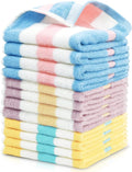 Cotton 12 Pack Striped Washcloths, 13 X 13 Inches, 3 Colors - Face and Body Cleansing Towels