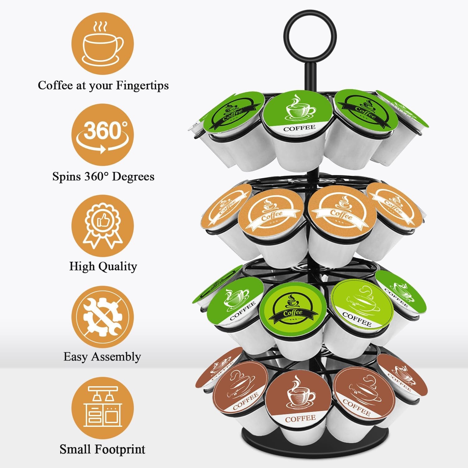 Coffee Pod Holder, K Cup Organizer Compatible with K-Cups(36 Pods), Kitchen Detachable Coffee Pod Organizer for Countertop, Spins 360-Degrees
