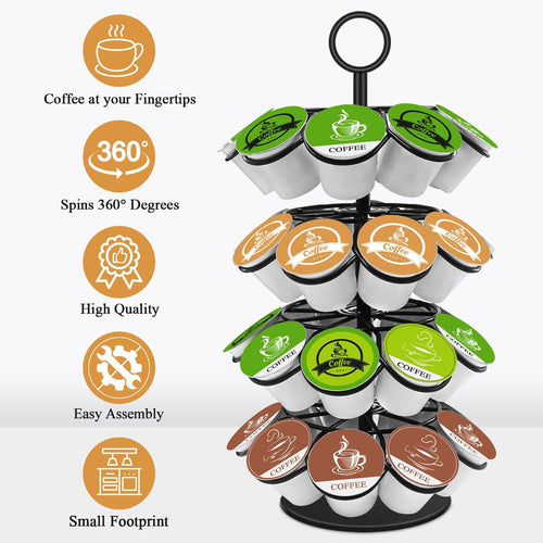 Coffee Pod Holder, K Cup Organizer Compatible with K-Cups(36 Pods), Kitchen Detachable Coffee Pod Organizer for Countertop, Spins 360-Degrees