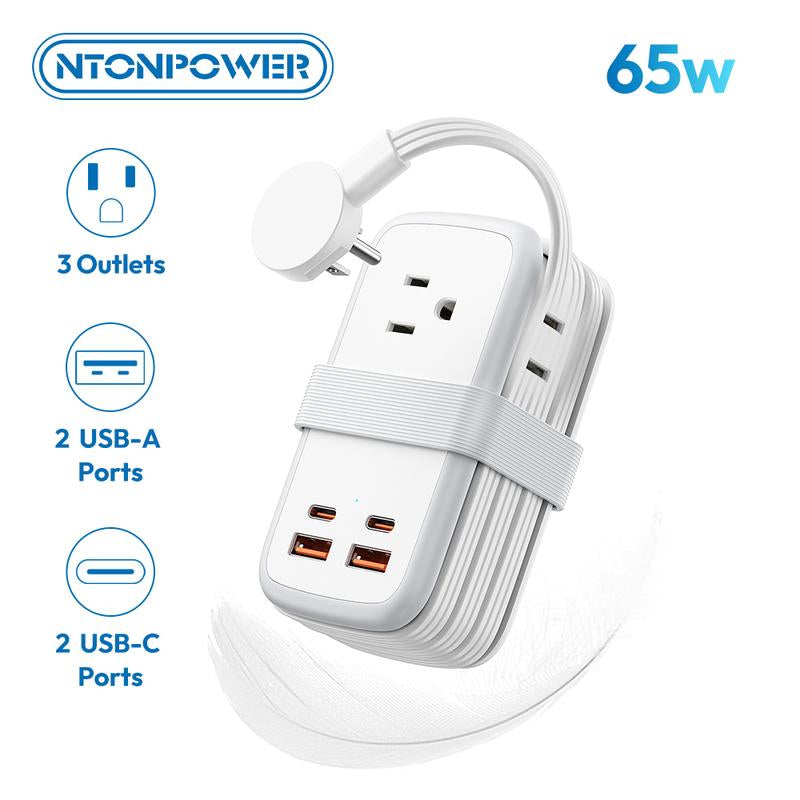 NTONPOWER 100W GAN Ultra Travel Power Strip, 7-In-1 USB C Charging Station with 3 Outlets 4 USB (2 Fast Charge)& 5FT Extension Cord, Compact Desktop Charger for Macbook, Iphone, Cruise, Office, Black