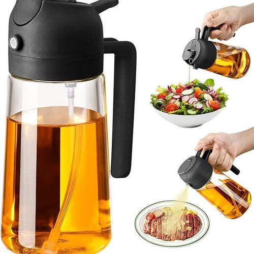 2 Pack 16Oz/470Ml Glass Olive Oil Sprayer for Cooking with Stickers, 2 in 1 Oil Dispenser for Kitchen Gadgets, Food Grade Premium Spray Bottle with Portion Control for Salad, Frying, BBQ