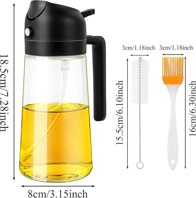 2 Pack 16Oz/470Ml Glass Olive Oil Sprayer for Cooking with Stickers, 2 in 1 Oil Dispenser for Kitchen Gadgets, Food Grade Premium Spray Bottle with Portion Control for Salad, Frying, BBQ