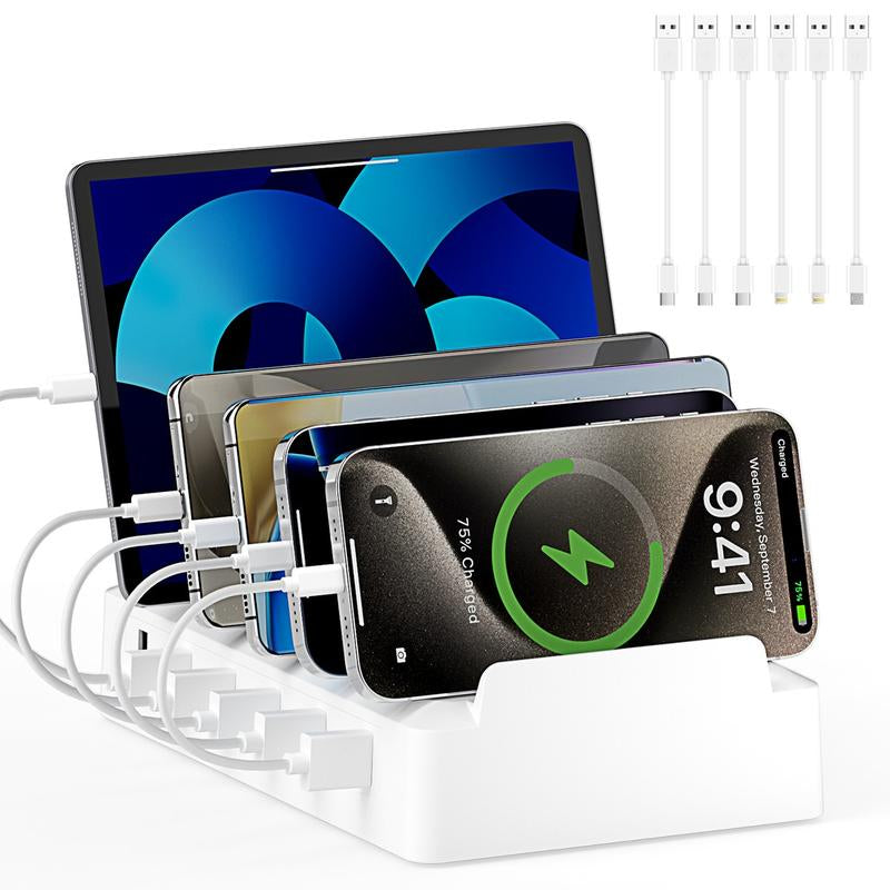 COZOME Charging Station for Multiple Devices 6 USB Ports Family Charger Compatible with Apple Iphone Ipad Android Phones Tablets User Friendly Design