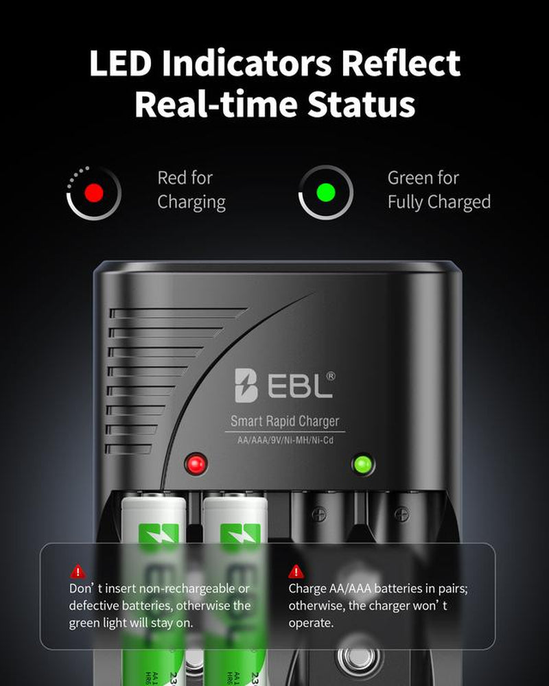 EBL 3 in 1 Multiple Function Battery Smart Charger with AA AAA Rechargeable Batteries Kit