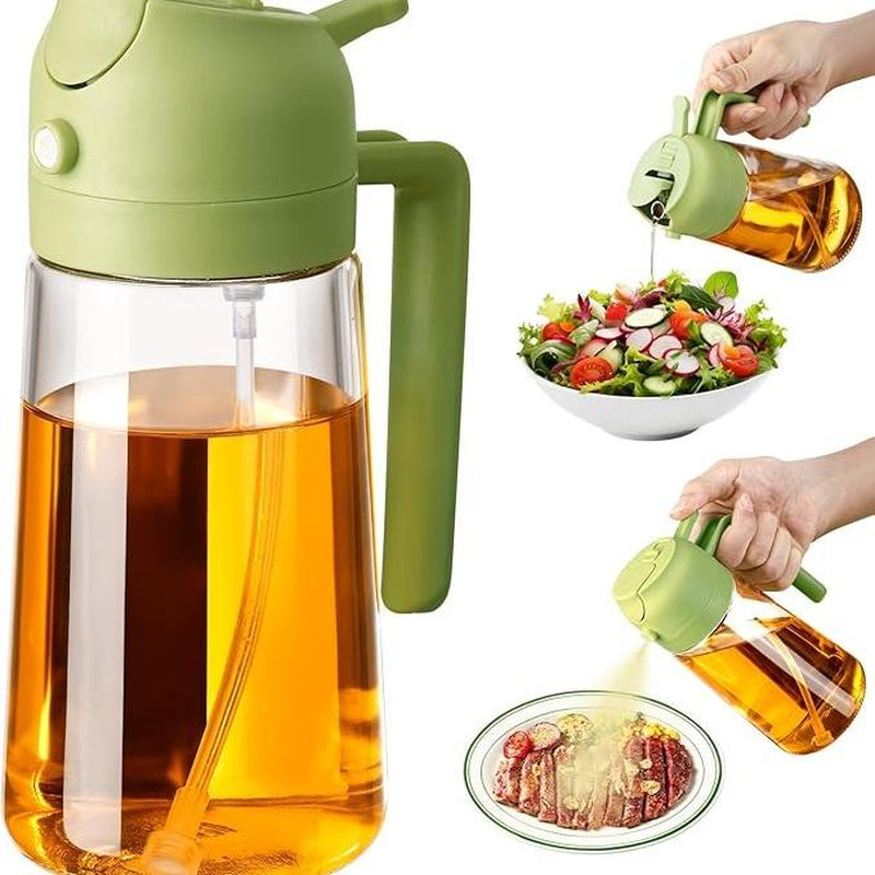 2 Pack 16Oz/470Ml Glass Olive Oil Sprayer for Cooking with Stickers, 2 in 1 Oil Dispenser for Kitchen Gadgets, Food Grade Premium Spray Bottle with Portion Control for Salad, Frying, BBQ