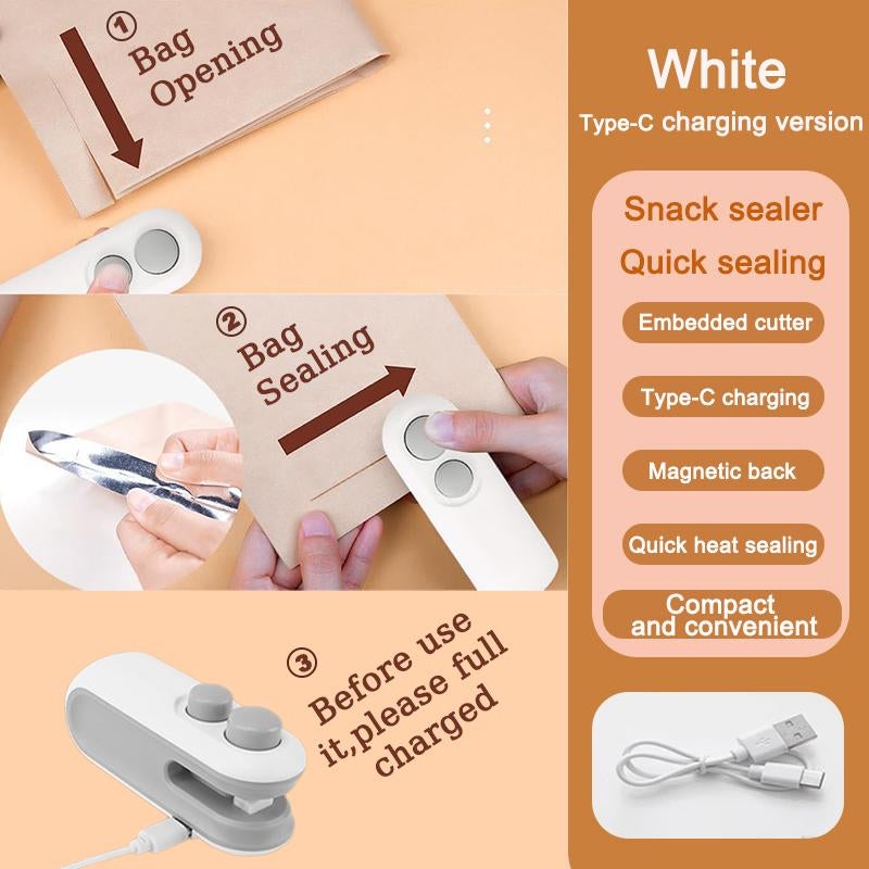 Mini Snack Bag Sealing Machine, 2 in 1 Heat USB Rechargeable Snack Bag Selaer, Plastic Electric Bag Sealers, Sealer Cutter Bag Small Sealing, Keep Food Fresh.