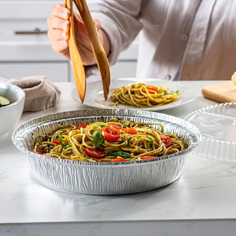 Aluminum Foil Pans [8" Round] X [10 Pack] with Clear Dome Lids Recyclable Disposable Containers Straight Walls for Storing, Baking, Meal Prep & Reheating Freezer Oven Safe (10 Pack, 8 Inch)