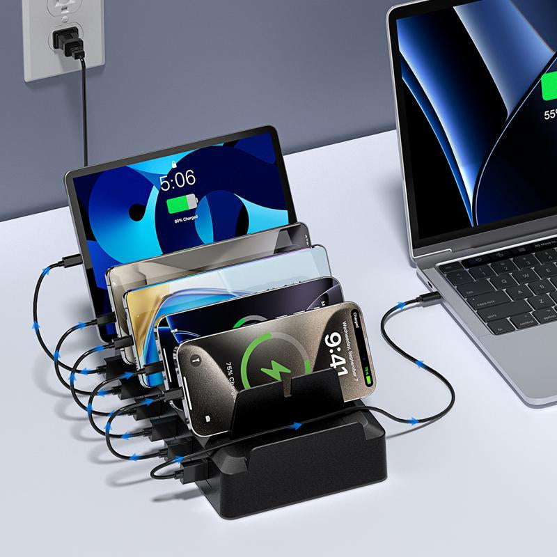 COZOME Charging Station for Multiple Devices 6 USB Ports Family Charger Compatible with Apple Iphone Ipad Android Phones Tablets User Friendly Design