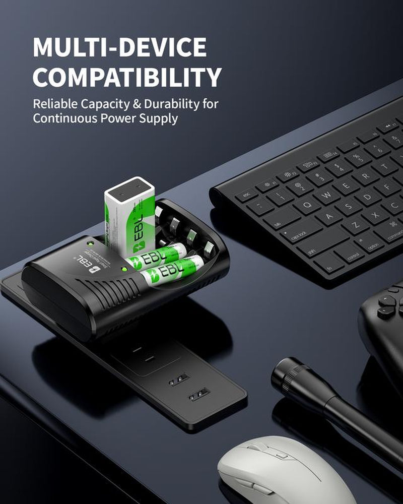 EBL 3 in 1 Multiple Function Battery Smart Charger with AA AAA Rechargeable Batteries Kit