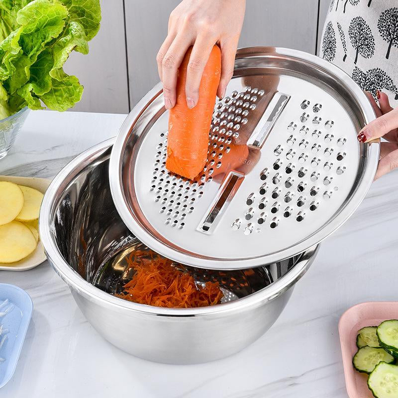 Versatile 3-In-1 Stainless Steel Strainer Set: Basin, Sieve, and Cutter for Effortless Washing of Rice, Fruits, and Vegetables