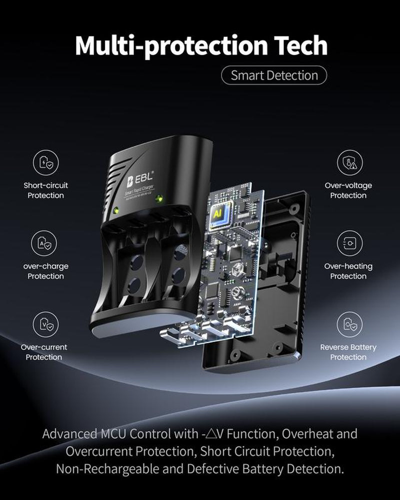 EBL 3 in 1 Multiple Function Battery Smart Charger with AA AAA Rechargeable Batteries Kit