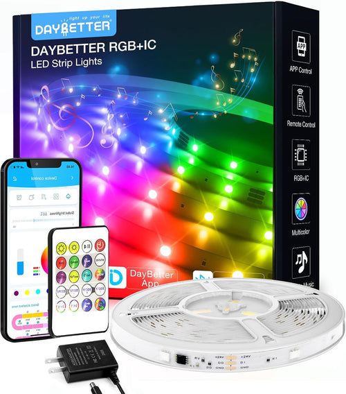 BGRIC LED Lights for Bedroom, 16.4FT RGB LED Lights with Bluetooth APP & Remote Control 24V 5050 Color Changing LED Strip Lights Music Sync for Room Home Party Wall Indoor Decor