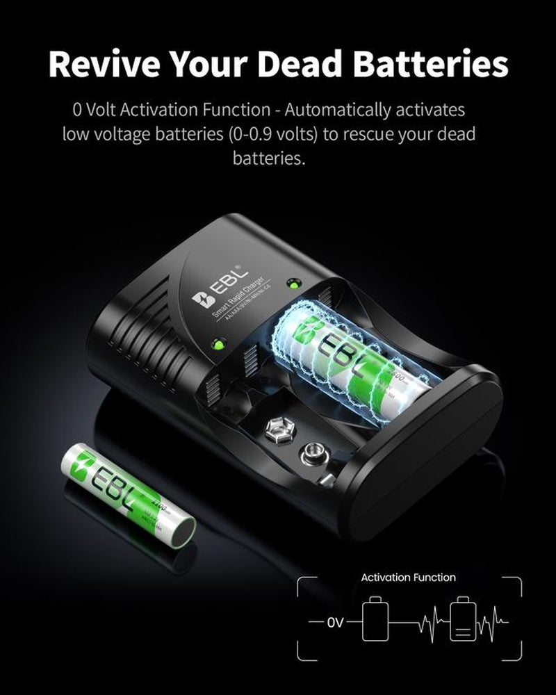EBL 3 in 1 Multiple Function Battery Smart Charger with AA AAA Rechargeable Batteries Kit