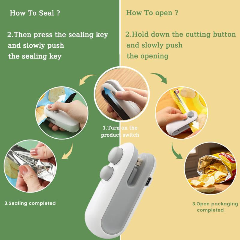 Mini Snack Bag Sealing Machine, 2 in 1 Heat USB Rechargeable Snack Bag Selaer, Plastic Electric Bag Sealers, Sealer Cutter Bag Small Sealing, Keep Food Fresh.