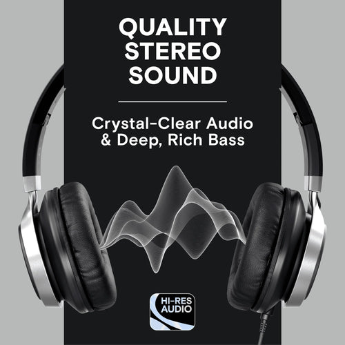 CL750 Wired Headphones with Microphone, On-Ear Head Phones with Mic, Black