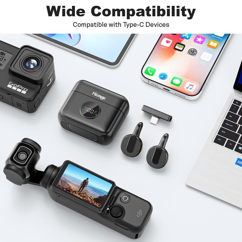 Facmogu Q28 Mini Wireless Lavalier Microphone with USB-C Interface Noise Cancellation for Iphone 15/16/17 & Android Phones Ideal for Youtube Tiktok Podcasts Recording & Video Shooting - Remote