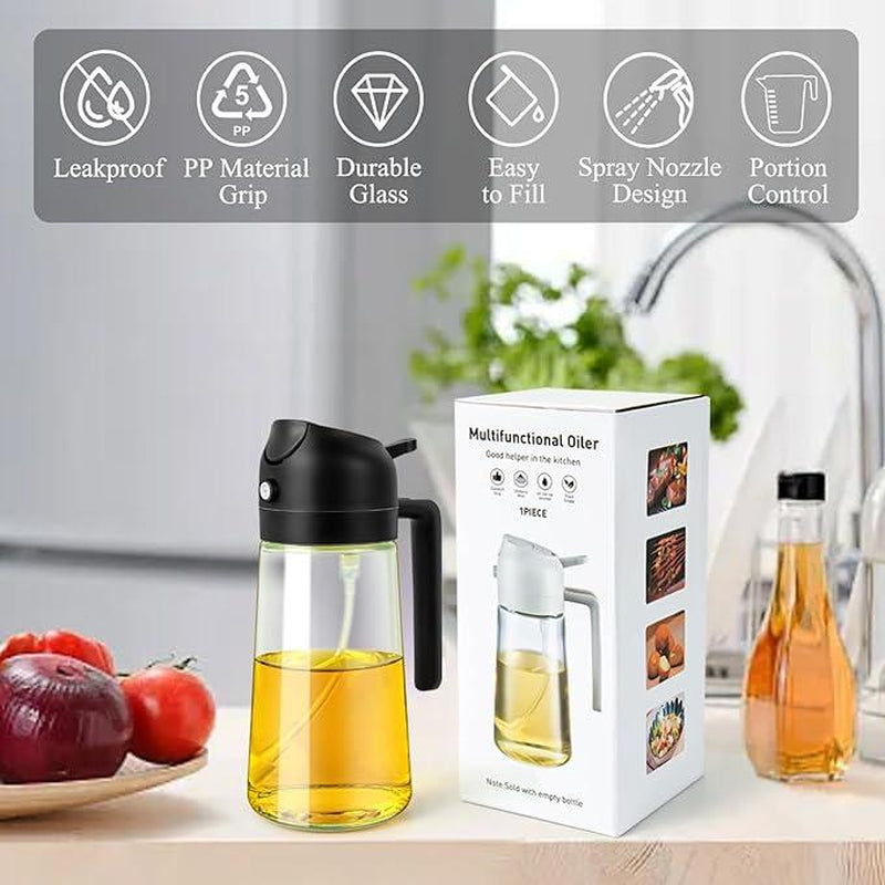 2 Pack 16Oz/470Ml Glass Olive Oil Sprayer for Cooking with Stickers, 2 in 1 Oil Dispenser for Kitchen Gadgets, Food Grade Premium Spray Bottle with Portion Control for Salad, Frying, BBQ