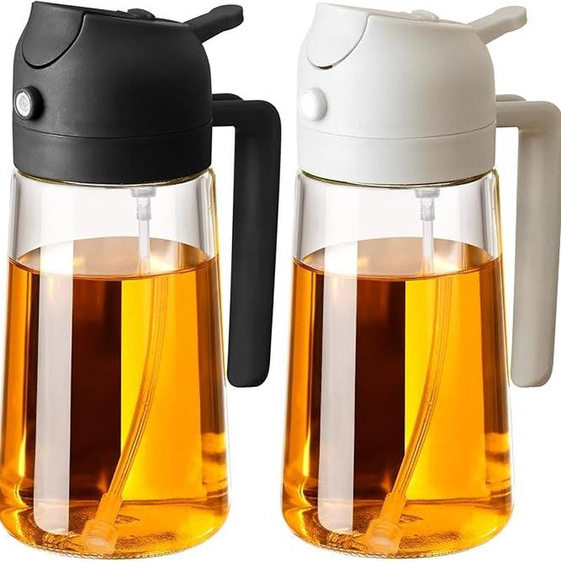 2 Pack 16Oz/470Ml Glass Olive Oil Sprayer for Cooking with Stickers, 2 in 1 Oil Dispenser for Kitchen Gadgets, Food Grade Premium Spray Bottle with Portion Control for Salad, Frying, BBQ