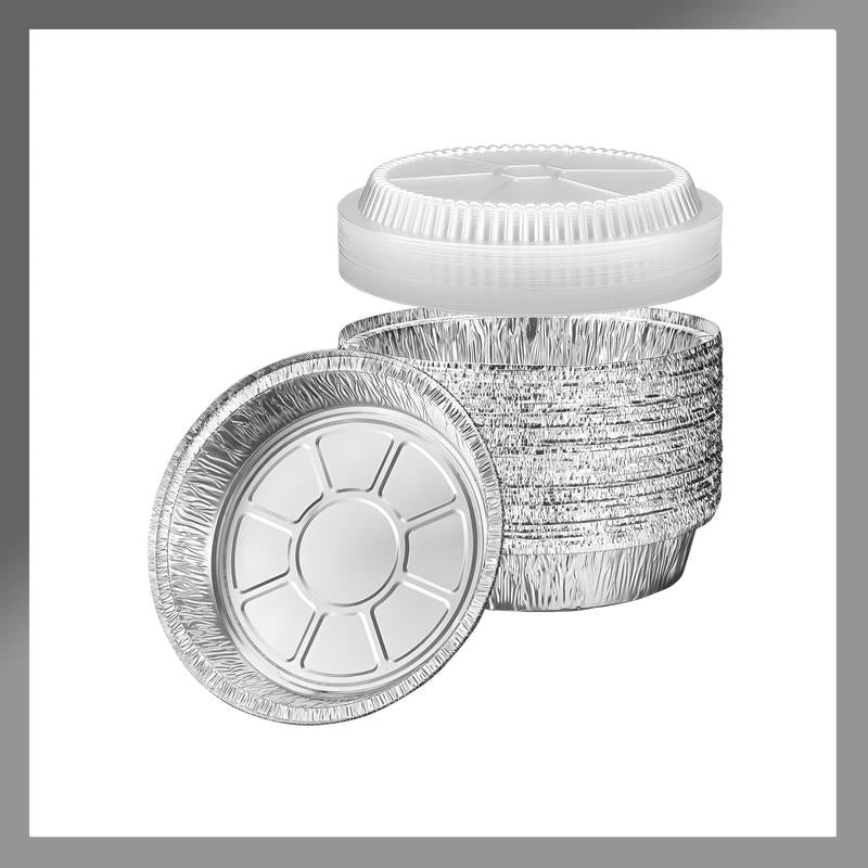 Aluminum Foil Pans [8" Round] X [10 Pack] with Clear Dome Lids Recyclable Disposable Containers Straight Walls for Storing, Baking, Meal Prep & Reheating Freezer Oven Safe (10 Pack, 8 Inch)