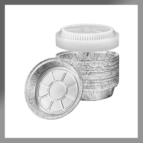 Aluminum Foil Pans [8" Round] X [10 Pack] with Clear Dome Lids Recyclable Disposable Containers Straight Walls for Storing, Baking, Meal Prep & Reheating Freezer Oven Safe (10 Pack, 8 Inch)