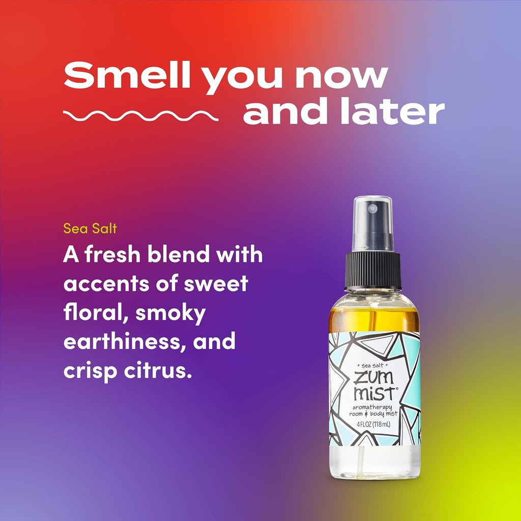 Zum Mist Room & Body Spray - Aromatherapy Essential Oil Spray - Natural Body Mist & Room Spray - Sea Salt Scent - 4 Fl Oz (2 Pack)