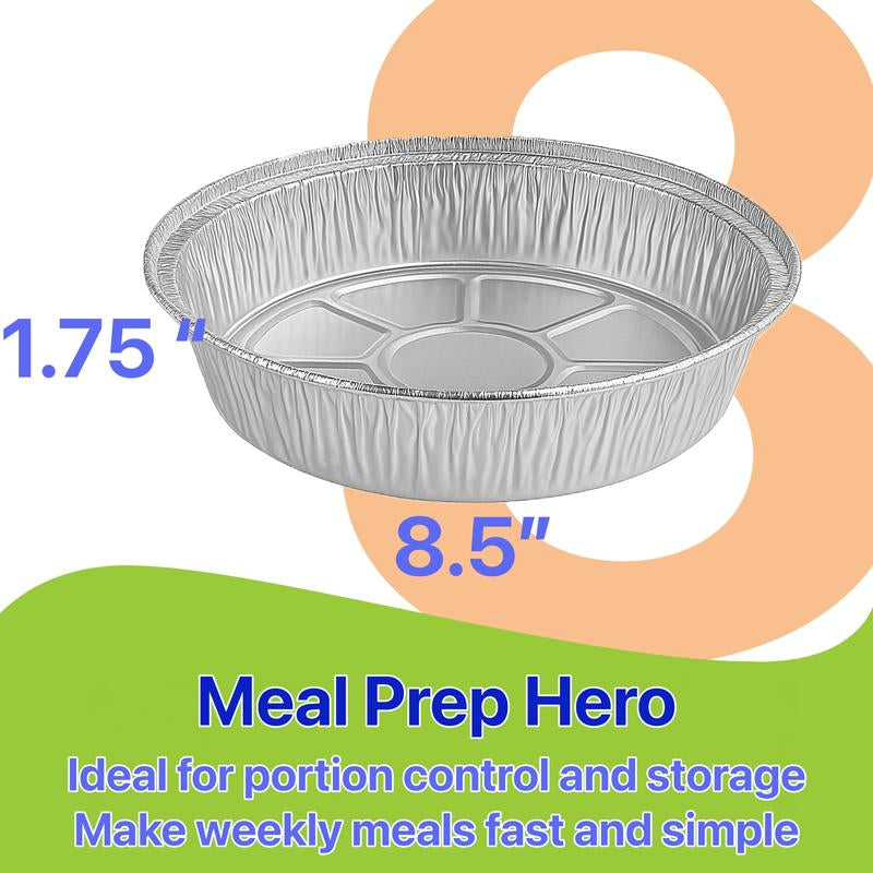 Aluminum Foil Pans [8" Round] X [10 Pack] with Clear Dome Lids Recyclable Disposable Containers Straight Walls for Storing, Baking, Meal Prep & Reheating Freezer Oven Safe (10 Pack, 8 Inch)