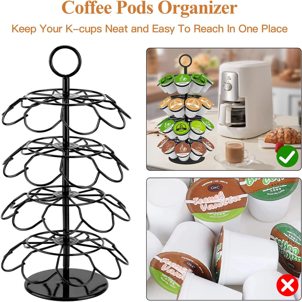 Coffee Pod Holder, K Cup Organizer Compatible with K-Cups(36 Pods), Kitchen Detachable Coffee Pod Organizer for Countertop, Spins 360-Degrees