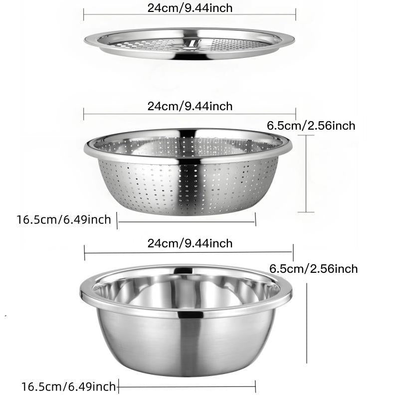 Versatile 3-In-1 Stainless Steel Strainer Set: Basin, Sieve, and Cutter for Effortless Washing of Rice, Fruits, and Vegetables