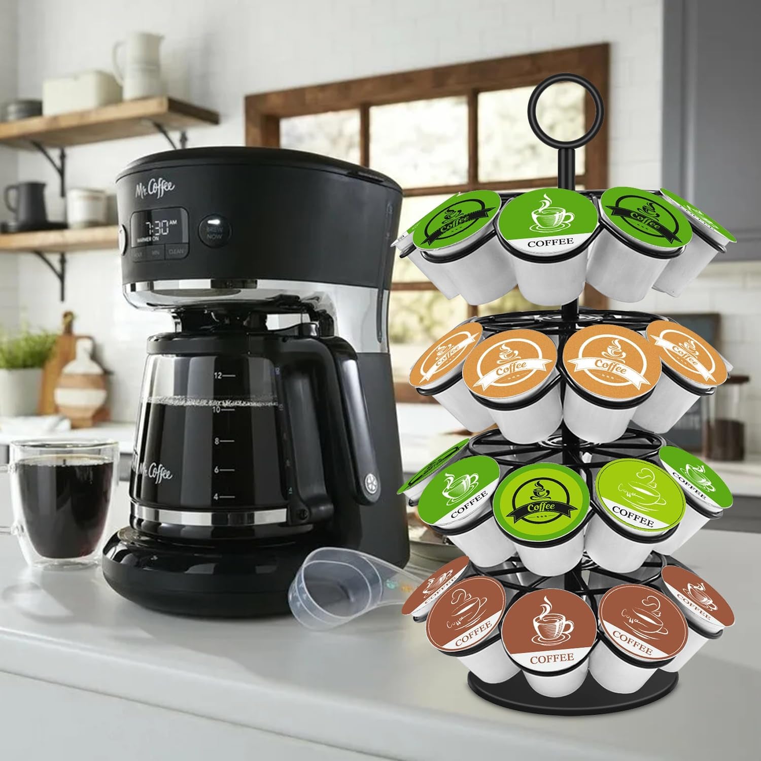 Coffee Pod Holder, K Cup Organizer Compatible with K-Cups(36 Pods), Kitchen Detachable Coffee Pod Organizer for Countertop, Spins 360-Degrees